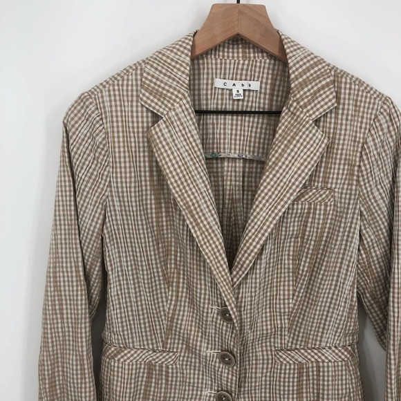 CAbi Ginger Snap Tan and White Check Lightweight Blazer Style Button Jacket Sz S - Picture 3 of 12